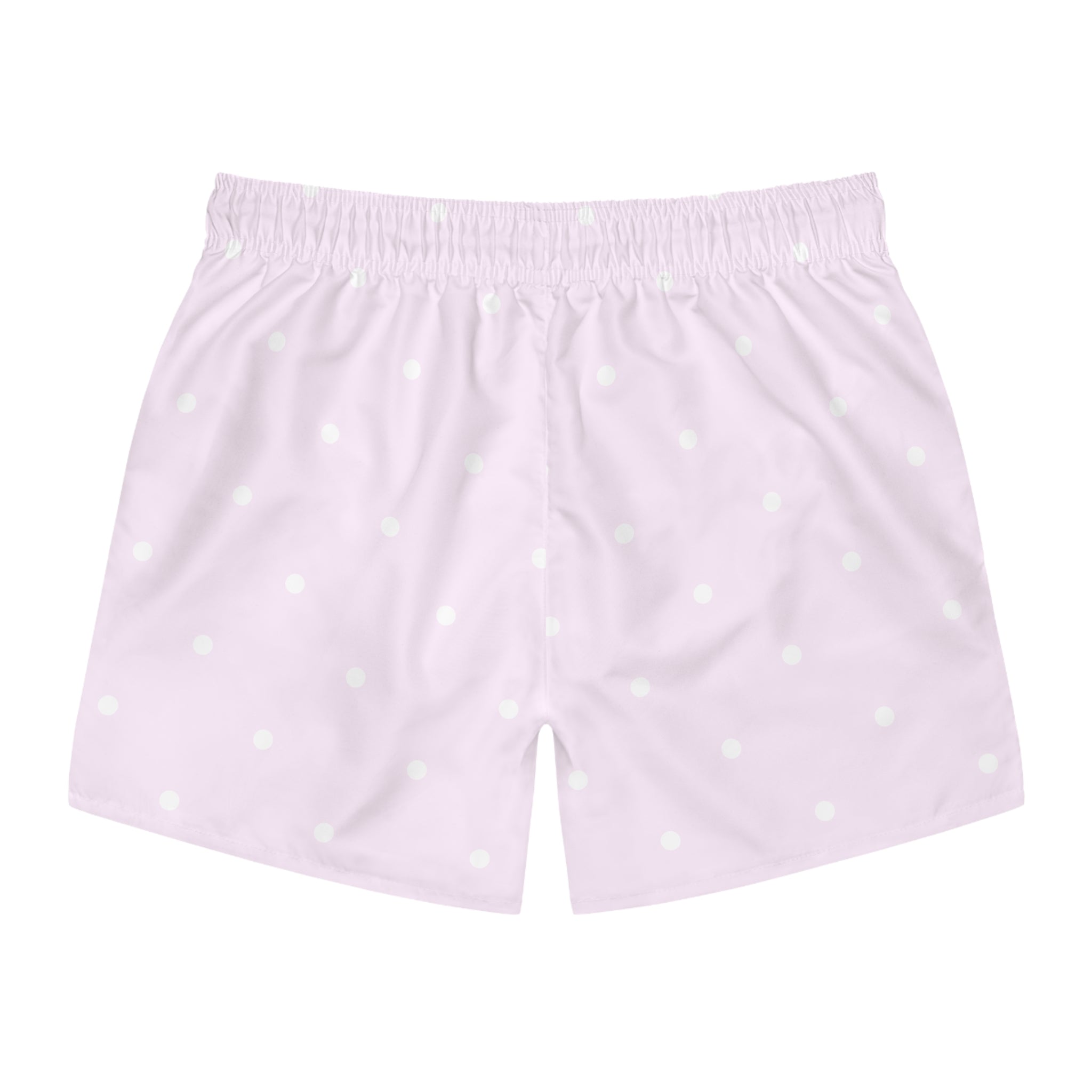 pink + white polka men's swim shorts